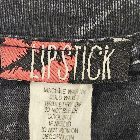 LIPSTICK SZ L Biker Punk Goth V-Neck Long Sleeve Cross Wings Embellished Shirt - Picture 4 of 10